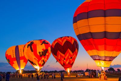 Hot air balloons, during the night time glow event at the Billings Hot Air Balloon Festival.