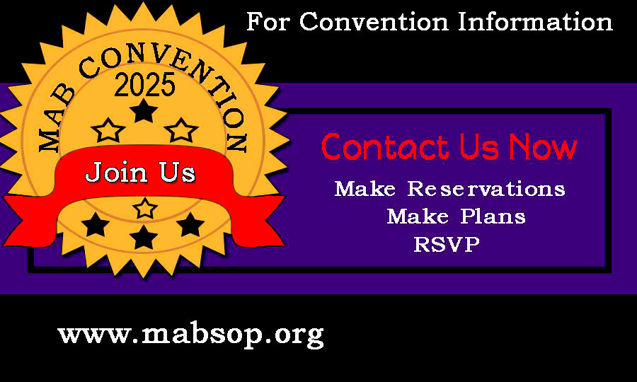 The MAB 2025 Convention ad banner showing a golden star with a red ribbon and caption, -MAB Convention 2025, For Convention Information, Contact Us Now, or go tour website.
