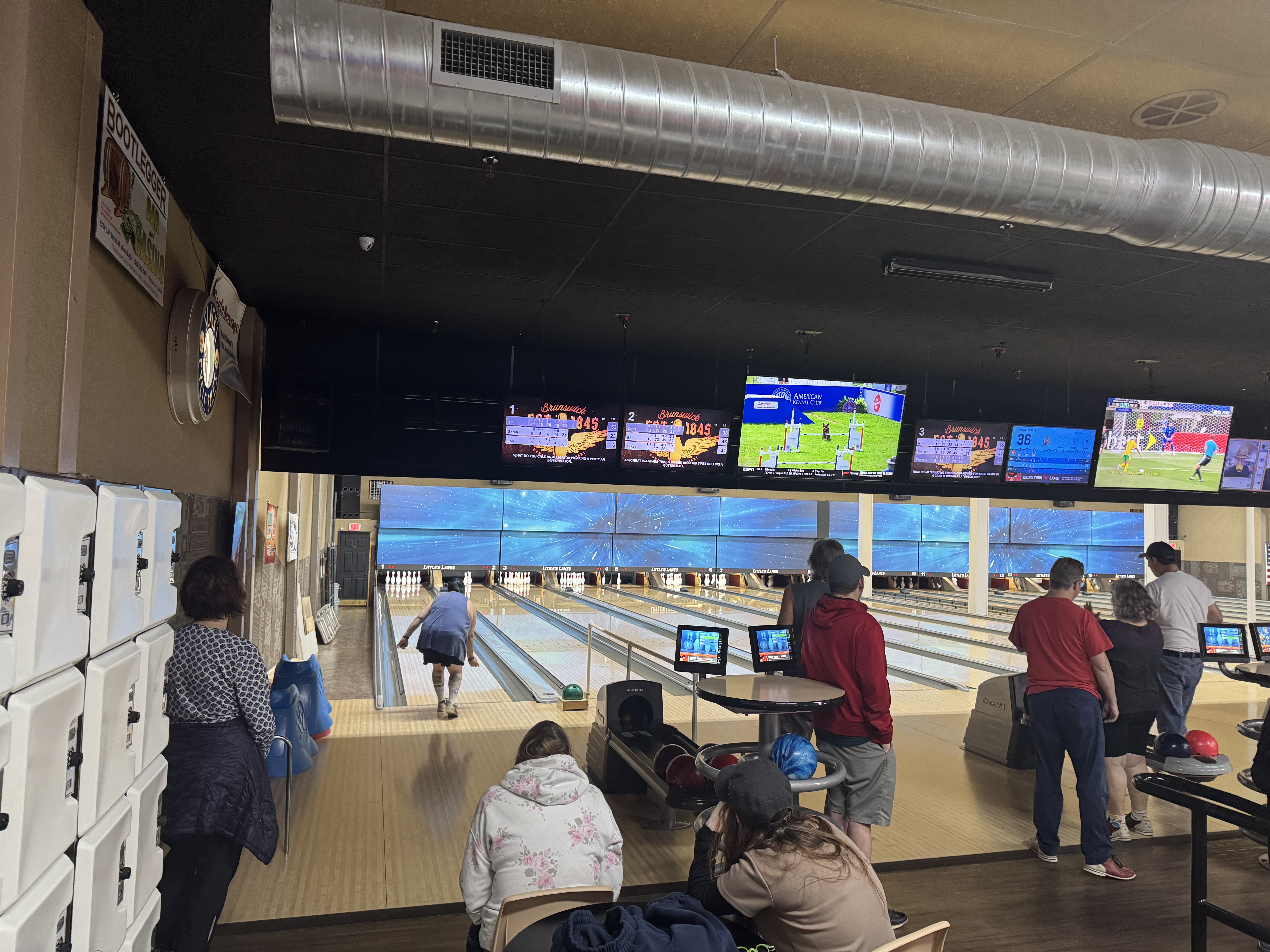 A group of blind students at a local bowling alley in Great Falls.
